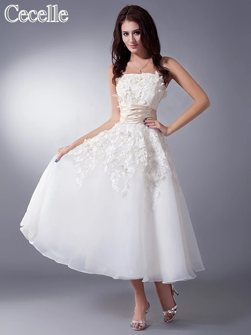 1950s Vintage Tea Length Short Wedding Dresses Strapless Champagne