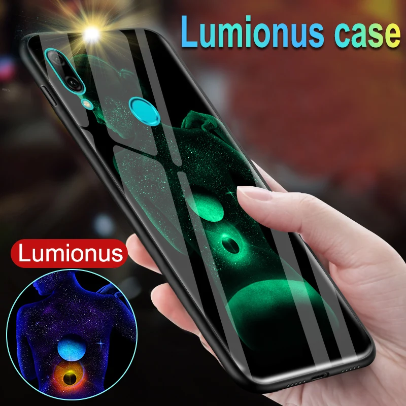 

Sexy Body Art Starry Sky Luminous Cases For Huawei P Smart FIG-LX1 Shine Star Tempered Glass Cover For Huawei P Smart Plus 2019