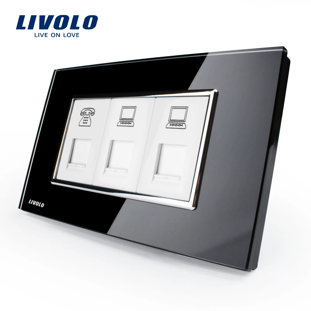 Livolo US/AU стандарт люкс Тел + COM розетка с белым жемчугом Хрустальное стекло VL C391TCC