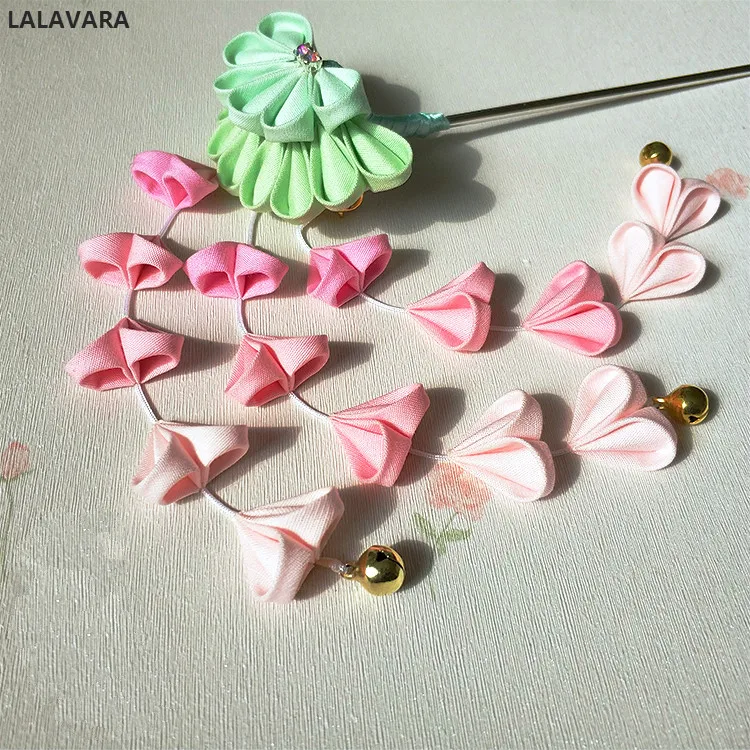 LALAVARA ручной работы розовый Kanzashi wisteria заколки для волос цветок Девушки аксессуары для волос