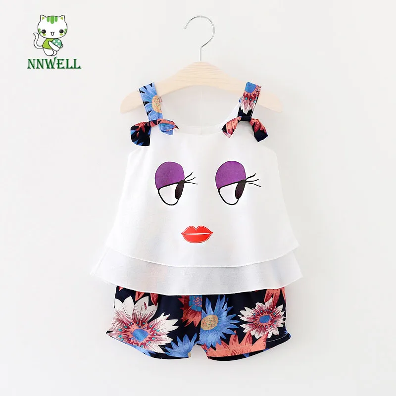 

NNW 2018 New summer Girls Princess chiffon skirt dress Baby cool skirt lovely face bow tie girls's set Big flower pants