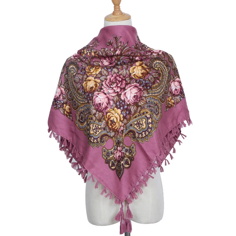 Горячая Распродажа, брендовый большой размер, квадратный шарф в русском стиле, хлопковый длинный шарф с кисточками, Весенняя зимняя шаль, Женская шаль из пашмины - Цвет: 90cm Pink