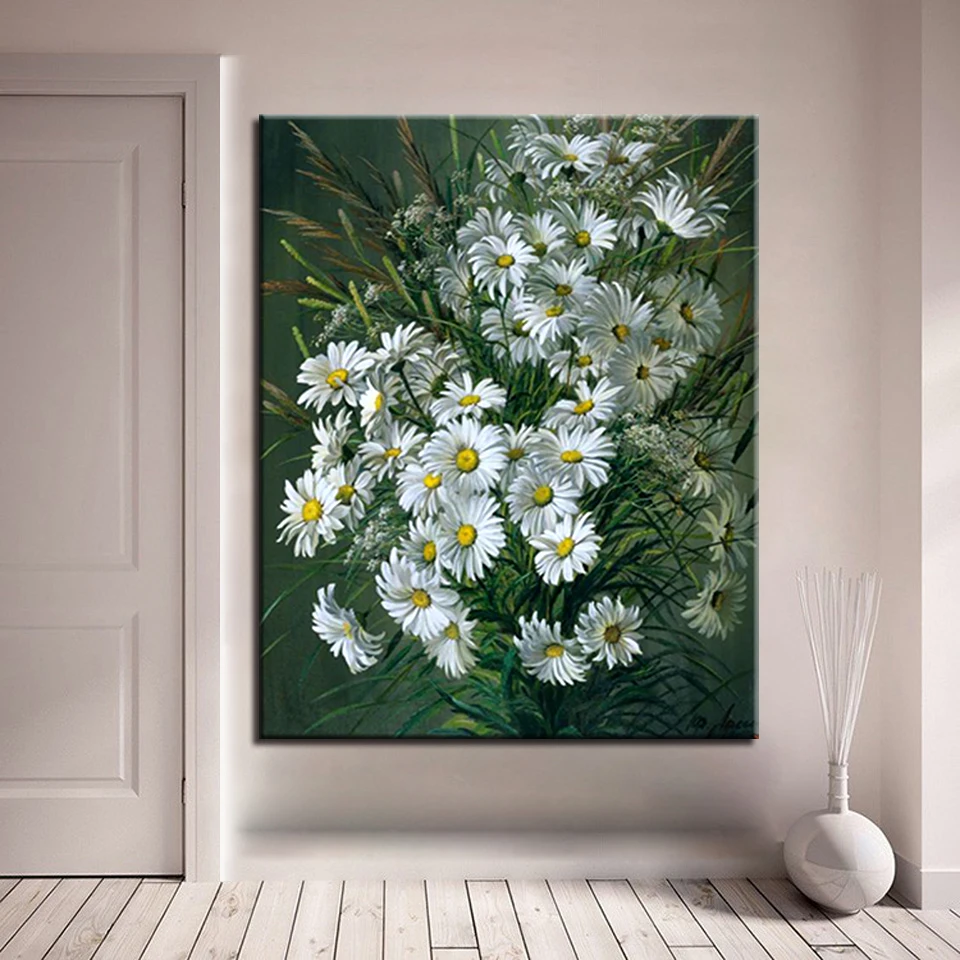 

DIY Oil Painting By Numbers Hand Painted White Sunflowers Modern Frame Wall Canvas Modular Pictures For Living Room Home Decor
