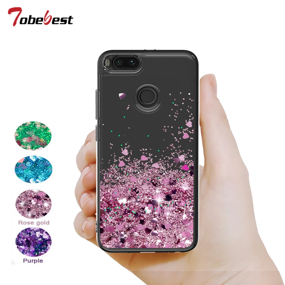 

For Xiaomi Mi A1 Glitter Liquid Case For Xiaomi Mi 5X Silicone Coque Xiaomi A1 5X Dynamic Qicksand Star Love heart Back Cover