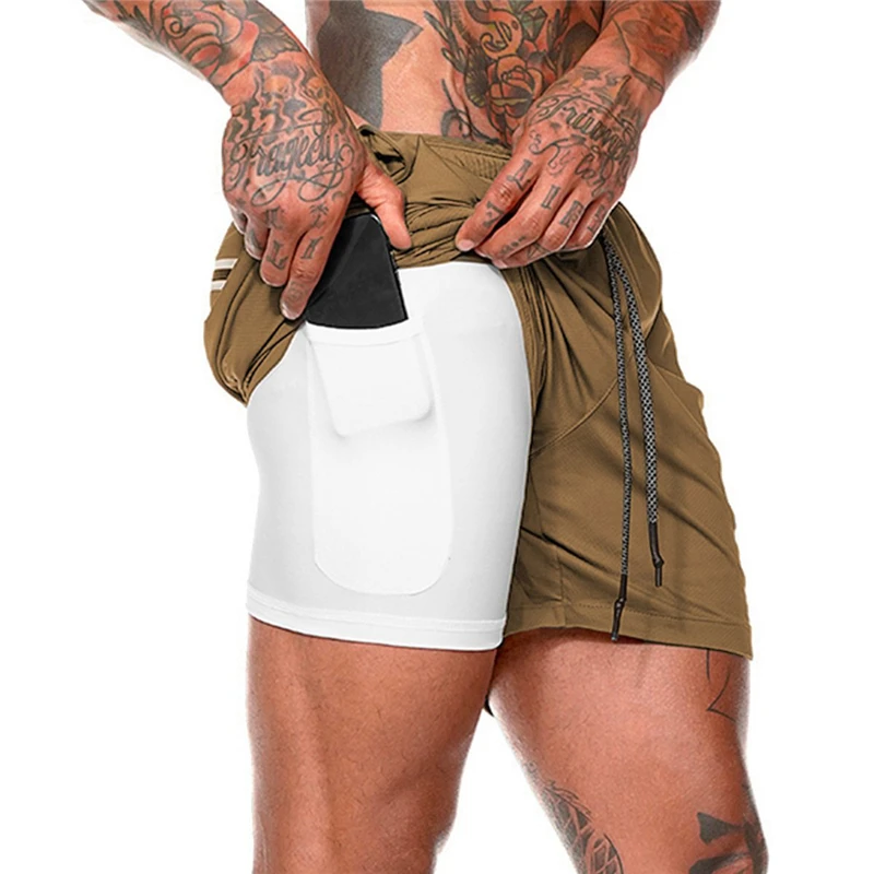 Мужская камуфляжная сетка 2 в 1 шорты для спортзала мужские спортивные шорты для фитнеса быстросохнущие шорты для упражнений встроенный карман безопасности