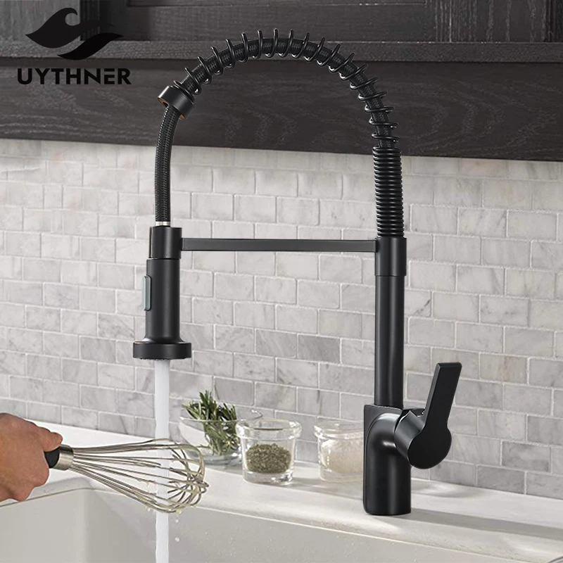 

Uythner Black/Brushed Kitchen Faucet Hot And Cold Water Mixer Faucet For Spring Kitchen Pull Down Mixer Crane 2 Function Spout