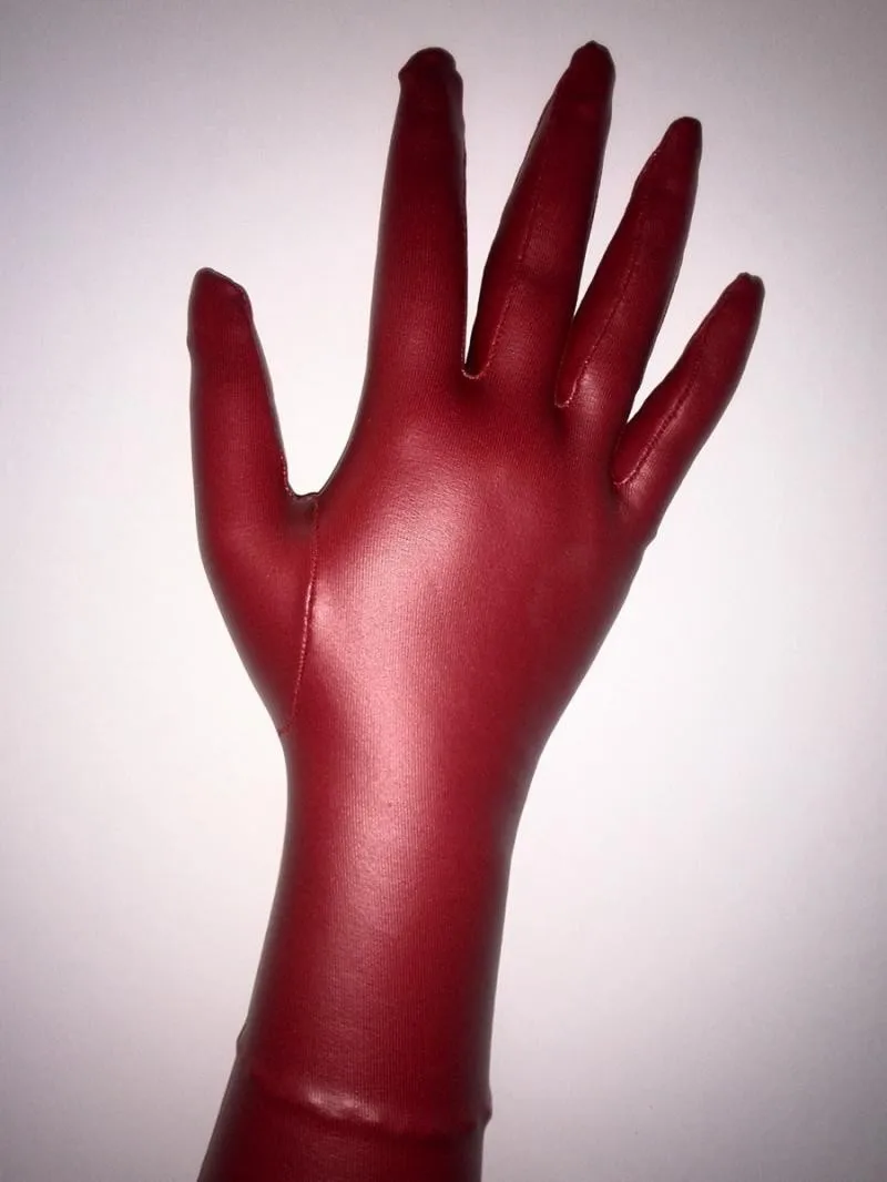 Сексуальный кроссдрессер лайкра спандекс Фетиш зентай костюмы Красный Металлик унисекс перчатки