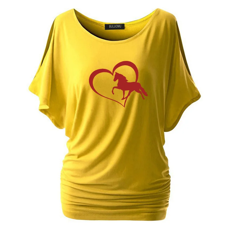 Новые весенне-летние футболки Новое поступление О-образным вырезом лошадь футболки с сердечком модная женская Повседневная хлопковая одежда с принтом - Цвет: 6