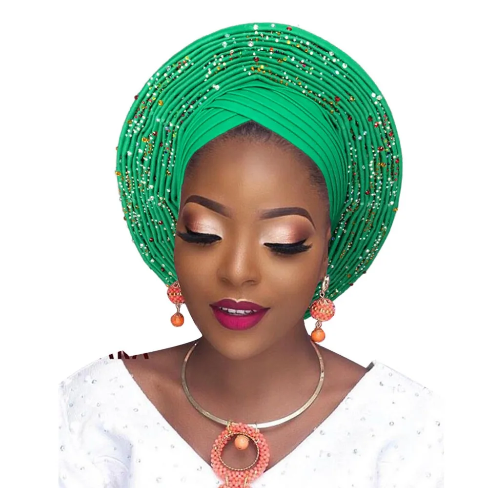 Stoned African headtie nigerian headtie auto gele african head wrap african turban headband aso oke headwear (3)