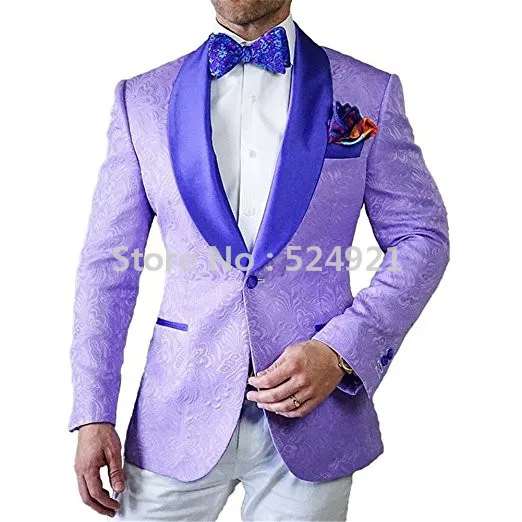 Hot Selling Groomsmen Lavender Groom Tuxedos Shawl Satin Lapel Men