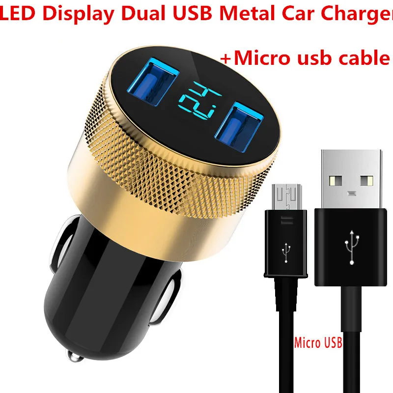 

LED Display Dual USB Metal Car Charger Adapter 3.1A + Micro/TYPE C Cable For XIAOMI 5 6 5x 5c 4 3 2 redmi 4 4x 5 note 5a 4x 4 2