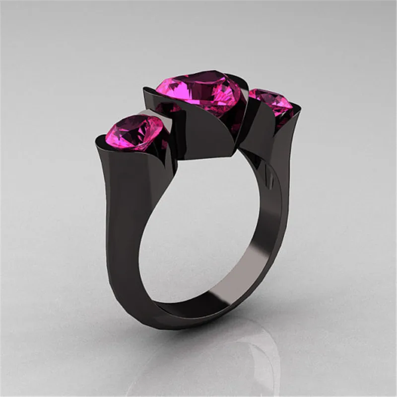 

Honey Heart Pink Stone Vintage Jewelry Women Wedding Ring Anel Aneis CZ Band Black Gold Filled Engagement Rings Sz6-10 RB0144
