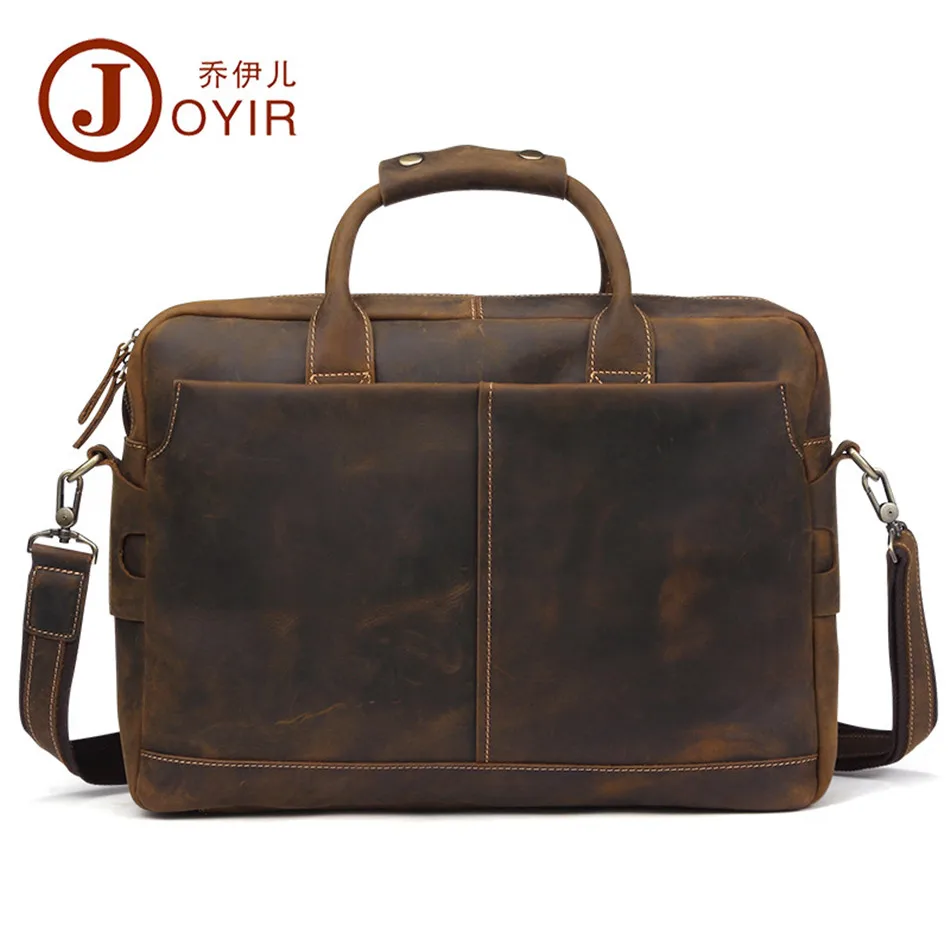 

Luxury Genuine Leather Briefcase Men bag Crazy horse Leather Laptop Bag portfolio men Business bag male brief office bag 2018