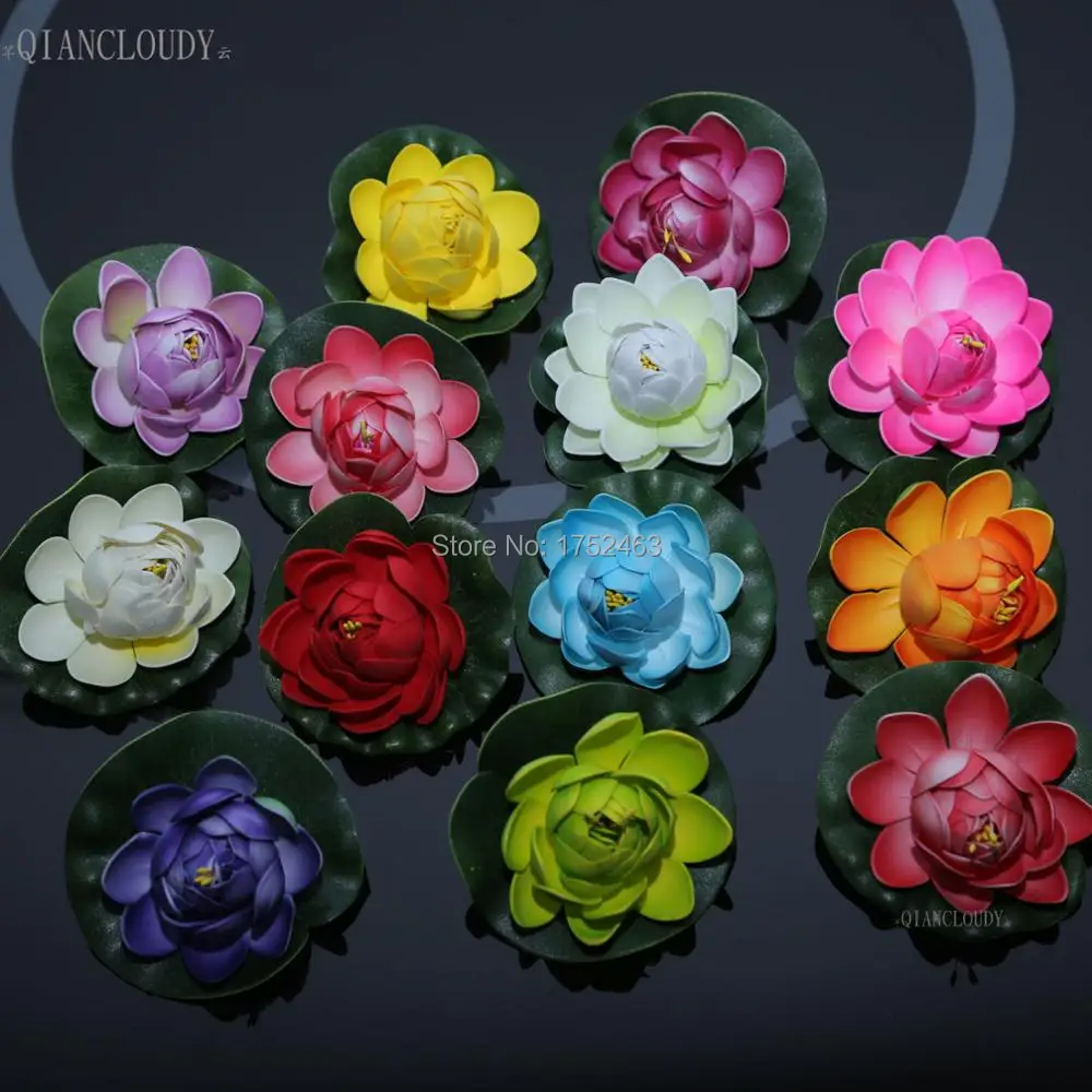 

Artificial Fake Lotus flowers Buds Leaves Water Lilies Floating Pool Ponds flowers waterproof Plants Wedding Decoration C97