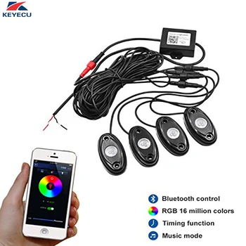 

KEYECU 12V 4 Pods RGB Waterproof LED Rock Lights with Bluetooth Control Timing Function Music Mode - Neon LED Underglow Light