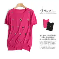 Spring new women's shirt high-end boutique days silk cotton hand-knit gem short-sleeved sweater ladies shirt female