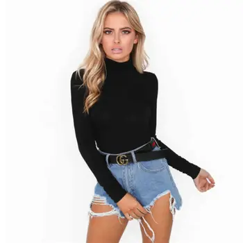 

Women bodysuit Turtleneck Solid Black Jumpsuit Rompers 2017 Winter Sexy Long sleeve jumpsuits playsuits Female