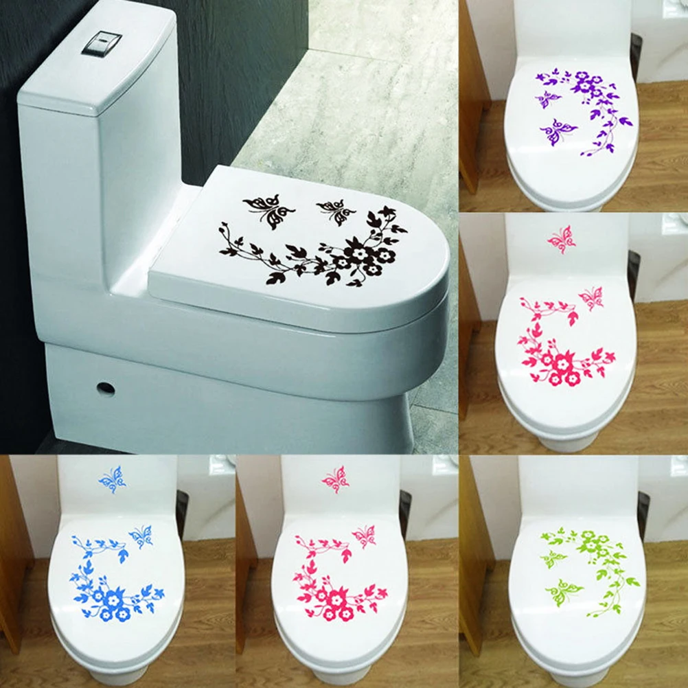 

Wall Decals For Toilet Decorative Sticker Butterfly&Flower Pattern Toilet Seat Cover Bathroom Wall Stickers