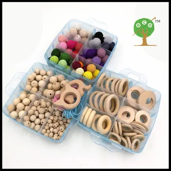 

DIY box set of 3 accessory wooden beech crochet beads baby necklace, baby gift WC065