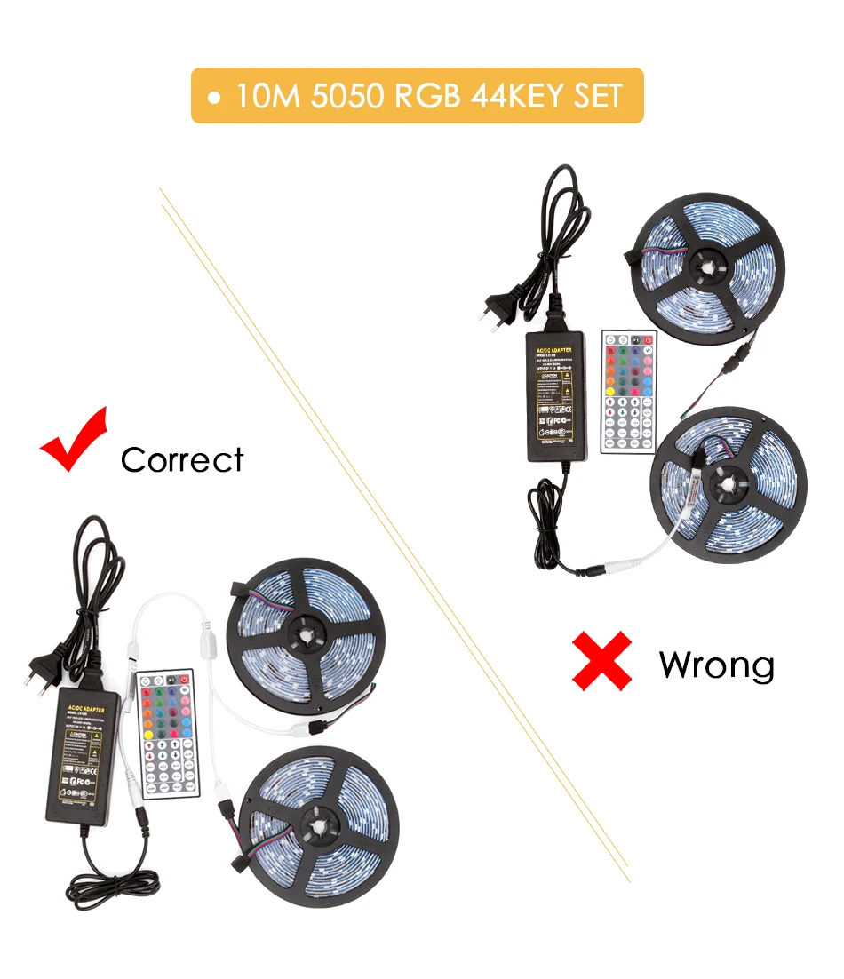 Светодиодная лента постоянного тока 12 В RGB SMD 2835 5050 44Key power Remote 5 м 10 м 15 м полный комплект водонепроницаемый гибкий диодный ленточный