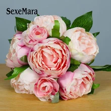 Свадебный пион букет Свадебный букет с лентой искусственные розовые свадебные аксессуары цветы