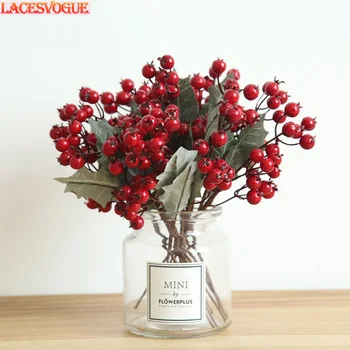 

Vivid Red Artificial Flowers Christmas Fruit Plantas Artificiais Berries Beans For Wedding Garden Home Party Decoration Flores
