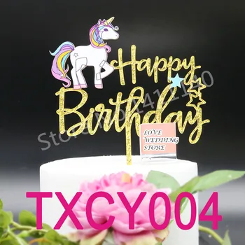 

Baby Birthday Cake Topper Happy Birthday with a Unicorn Silhouette Cake Toppers Acrylic Gold