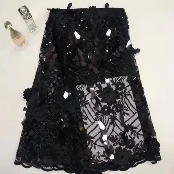 

Black African Net Lace Fabrics With Sequins Decoration 2019 High Quality Swiss voile Lace Tulle Embroidery 5Yards/Lot A2156