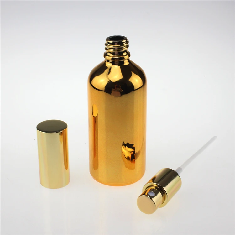 shipping to Qatar 200PCS fine mist golden 100ml glass spray bottle, 100 ml gold color glass spray bottle for essential oils