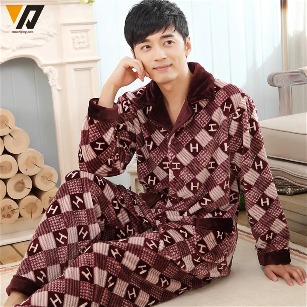 Flannel Pajamas Sets For Men Coral Fleece Quality Winter House Onesie