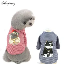 Новая Хлопковая полосатая рубашка для собак забавные принты животных из мультфильмов жилет для собак с короткими рукавами для Чихуахуа Тедди маленький щенок собаки кошка 10E
