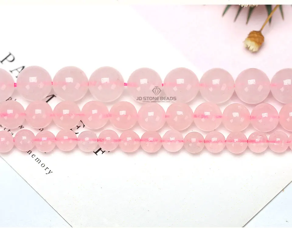 Натуральный розовый кварц ледяная Роза Кристалл Круглые бусины 4 6 8 10 12 мм DIY браслет и ожерелье для изготовления ювелирных изделий - Цвет: NATURAL SMOOTH