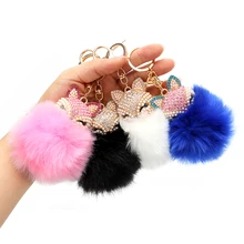 Автомобильные брелоки, автомобильные брелоки, Автомобильные украшения, милые женские брелоки, меховые брелоки, подвески на сумки, Кристалл, лиса, кролик