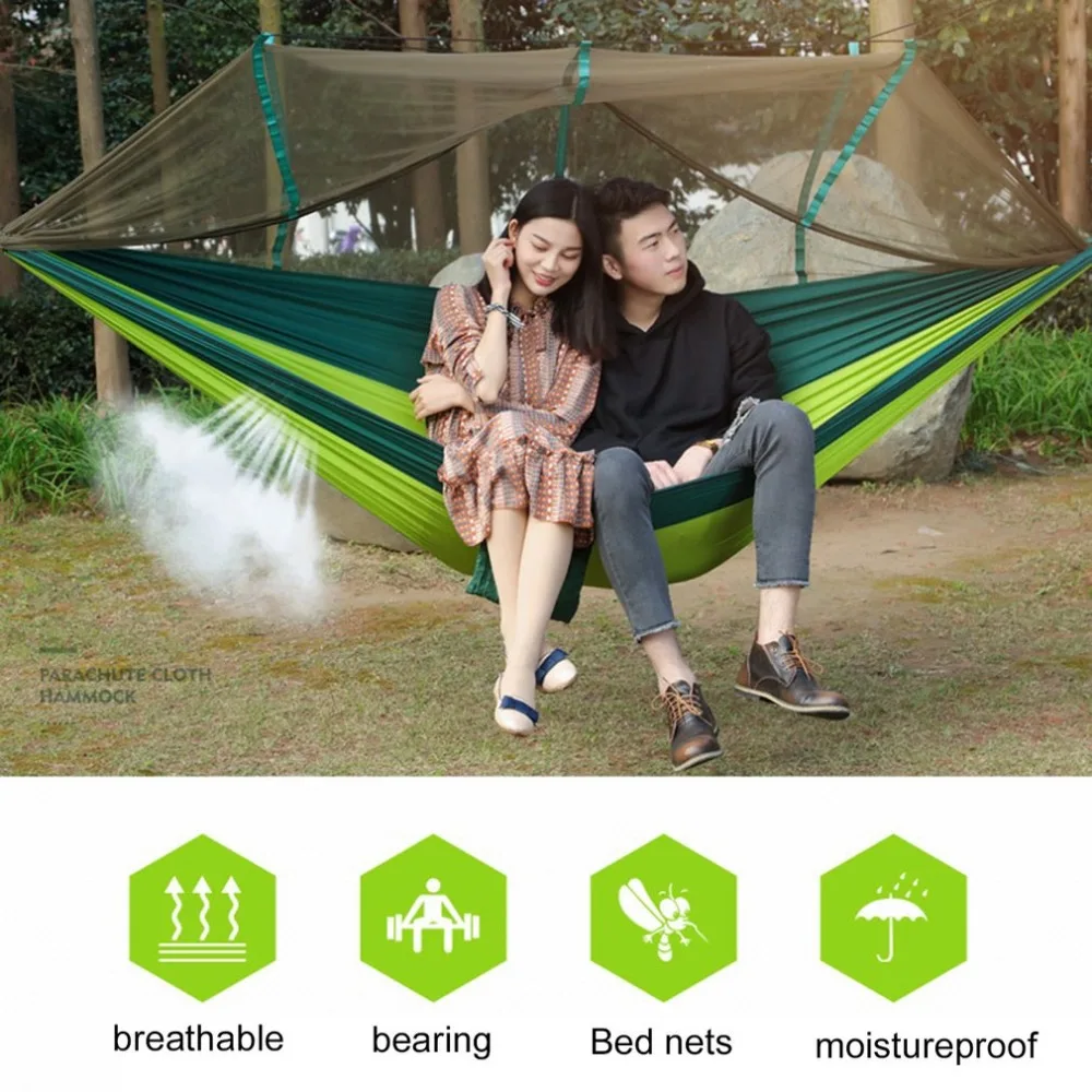 

Large Nylon Outdoor Hammock Parachute Cloth Fabric Portable Camping Hammock With Mosquito Nets 260cm*130cm Drop Shipping