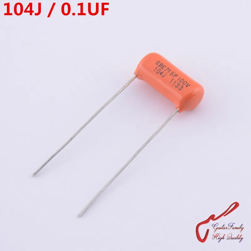 GuitarFamily оранжевый тон SBE715P конденсатор 104J 0.1 МКФ 100В для электрической бас-гитары Cap сделано в США GuitarFamily оранжевый тон SBE715P конденсатор 104J 0.1 МКФ 100В для электрической бас-гитары Cap сделано в США