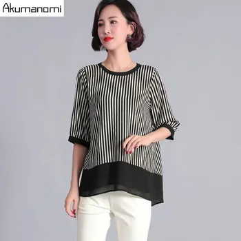 

Summer Blouse Women Plus Size 2019 O-neck Three Quarter Sleeve Striped Blouses And Tops Big Size Free Shipping Chemisier Camisa
