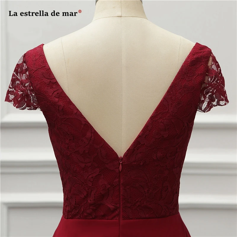 Vestido madrinha2019 новые кружевные шифоновые сексуальные с v-образным вырезом с коротким рукавом трапециевидные бордовые платья для подружки невесты длинные brautjungfernkleid