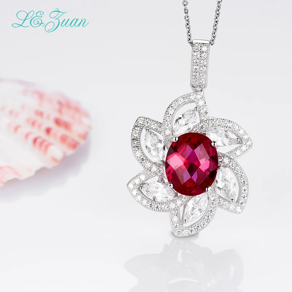 

I&zuan 100% 925 Sterling-Silver-Jewelry Pendant Necklace 6.65ct Red Stone Checkerboard Cut Luxury Pendants For Women