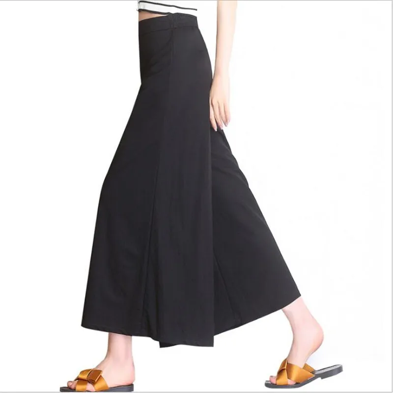 Нейлон Большой размер Брюки женские повседневные однотонные широкие брюки элегантные брюки летние большие модные черные с эластичной