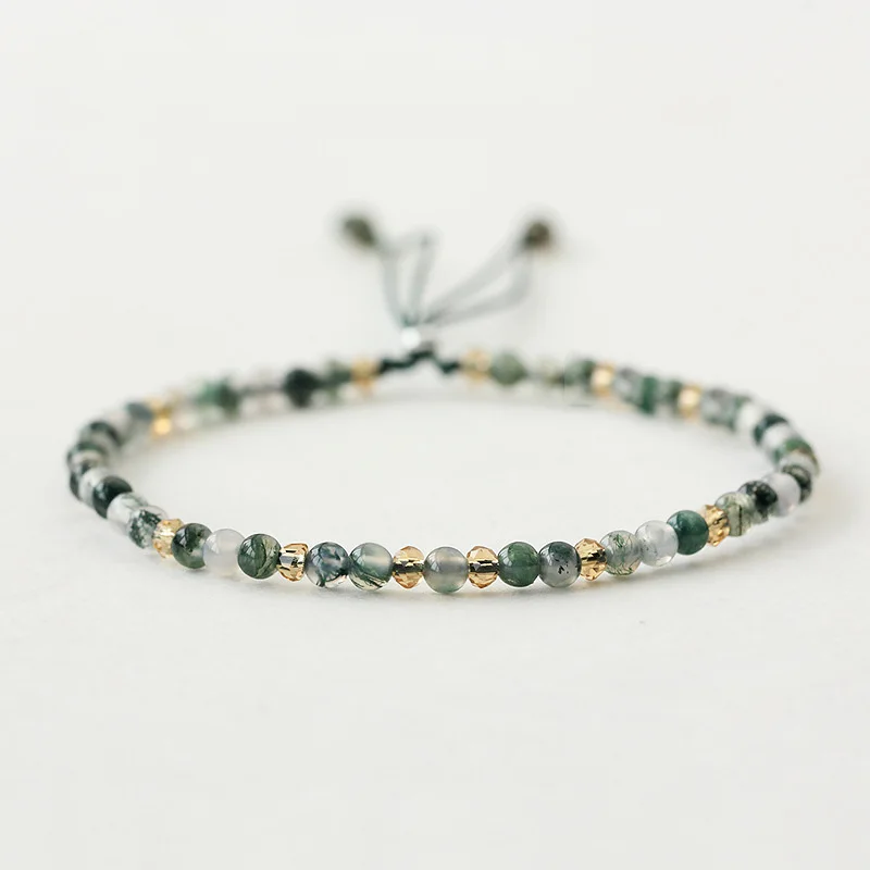 

Natural Stone Seaweed Onyx Beaded Bracelet For Women Handmade 3mm Thin Bracelets 925 Sterling Silver Crystal DIY Jewelry