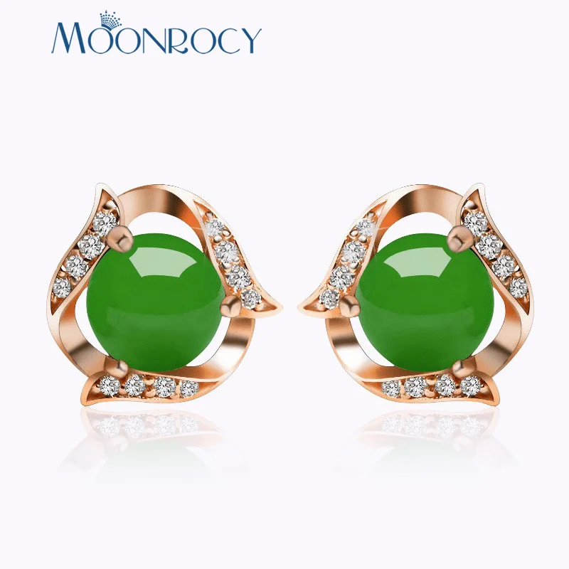 

MOONROCY Rose Gold / Silver Color Green Opal Earrings Stud Cute CZ for Women Girls Gift Drop Vintage Jewelry Wholesale