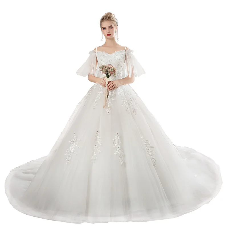 

NOBLE WEISS Ball Gown Wedding Dresses 2019 Elegant Lace Appliques Beaded Bridal Gowns Off Shoulder Vestido De Novias Custom Made