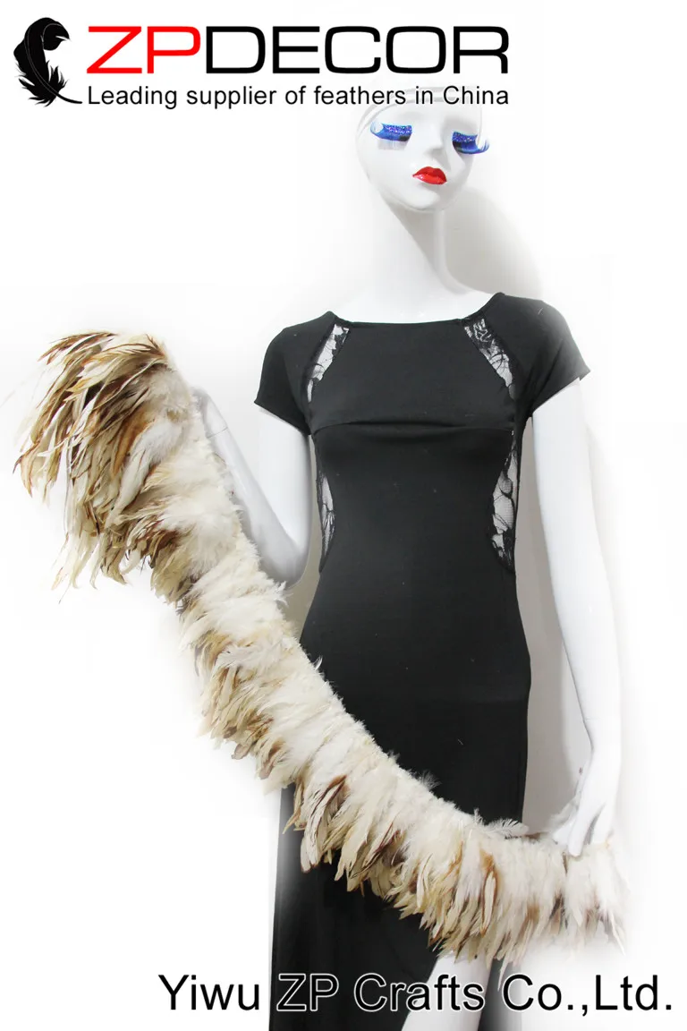 NATURAL BEIGE Strung Rooster Schlappen Feathers (6)3