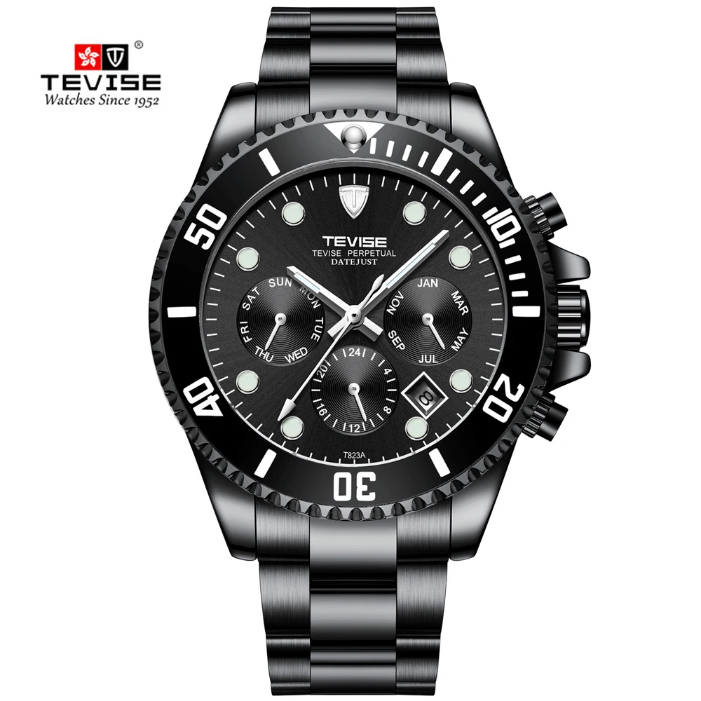Tevise мужские часы автоматические механические часы люксовый бренд часы мужские золотые водонепроницаемые наручные часы Relogio Masculino - Цвет: TEVISE  full black