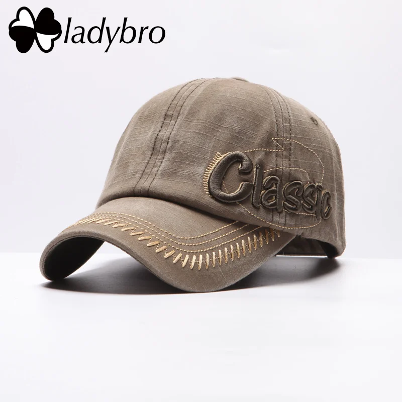 Ladybro брендовая мужская бейсболка шапки для мужчин Bone Casquette винтажные кепки от солнца колпачки 6 Панель Классическая Повседневная моющаяся кепка мужская кость - Цвет: 002 army green