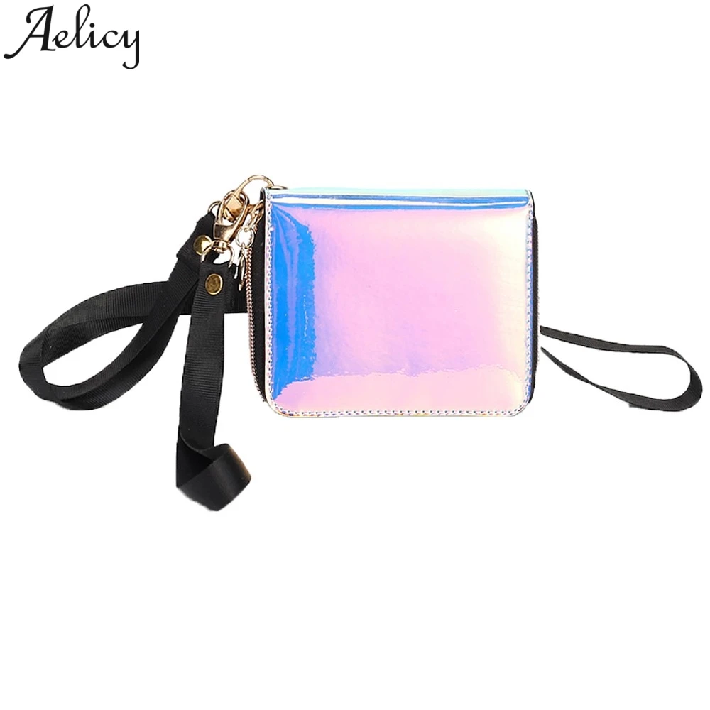 

Aelicy Fresh Woman Laser Short Wallet Purse Handbag Leather Wallet For Credit Cards Money Bag Travel Coin Purse Variable Color