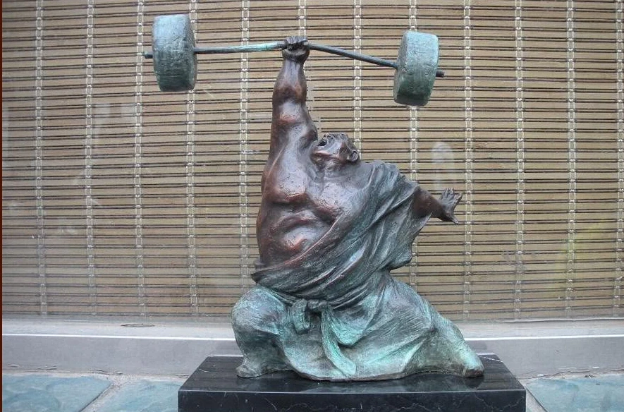 

free Signed pure Bronze Marble statue Art Hercules Weightlifting Sculpture fast