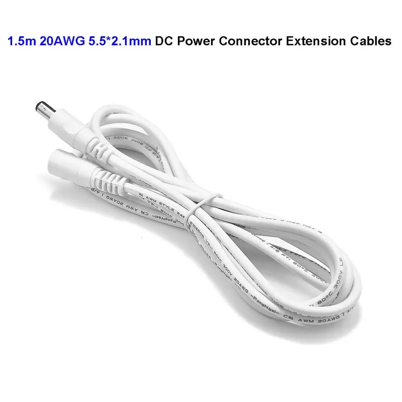 

5.5 x 2.1mm DC Jack Plug Power Extension Cable 20AWG 1.5m 5ft Power Adapter Extend Wires For CCTV Camera RGBW LED Strip Light