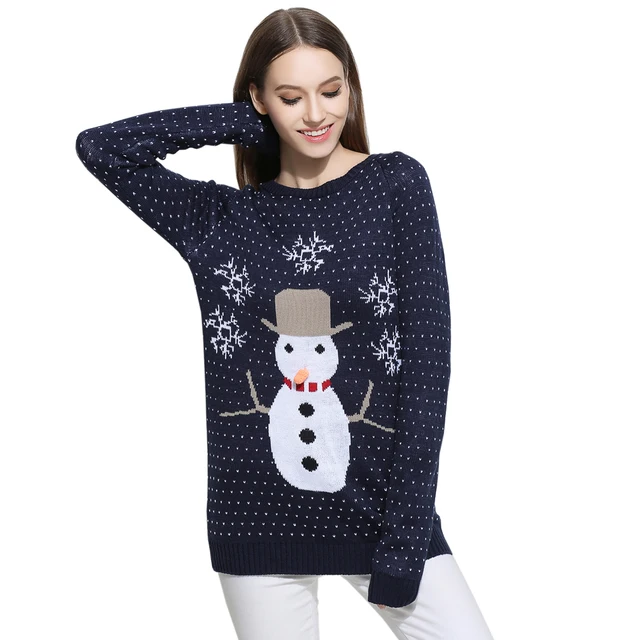 Buy Christmas Sweater Women Long Knitted Pull Sweaters