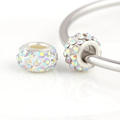 

Sliver Glass Beads Round Multicolored Rhinestones DIY Big Hole Metal Beads Spacer Murano Bead Charm Fit For Charms Bracelet